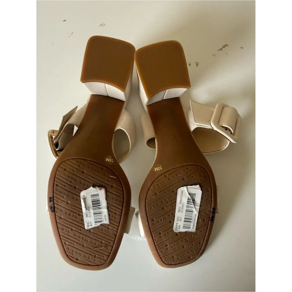 Alex Marie Ivory Leather Strappy Block Heel Sandals Ankle Strap Buckle  size 10